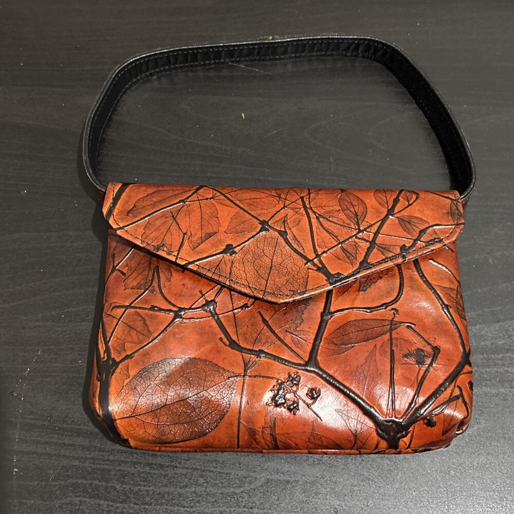 C.L. Whiting Leaf Leather Small Flap Shoulder Bag Clutch Removable Straps Brown